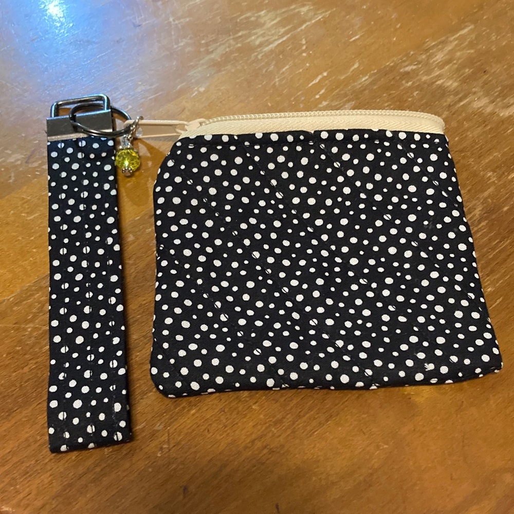 Handmade Black & Cream Polka Dot Quilted Key Holder and Coin Purse